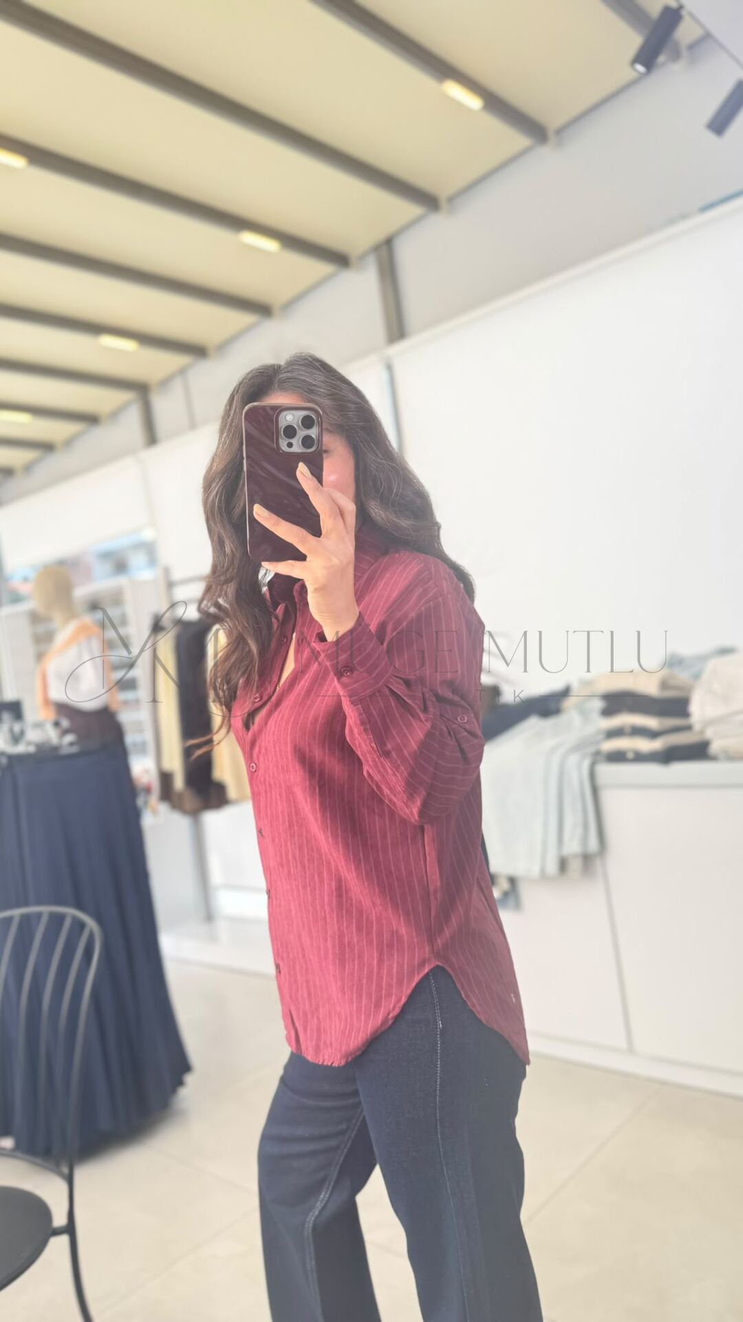 MODAL ÇİZGİLİ GÖMLEK BORDO - S