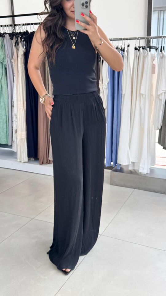 PANTOLON SATEN BELİ LASTİKLİ PALAZZO