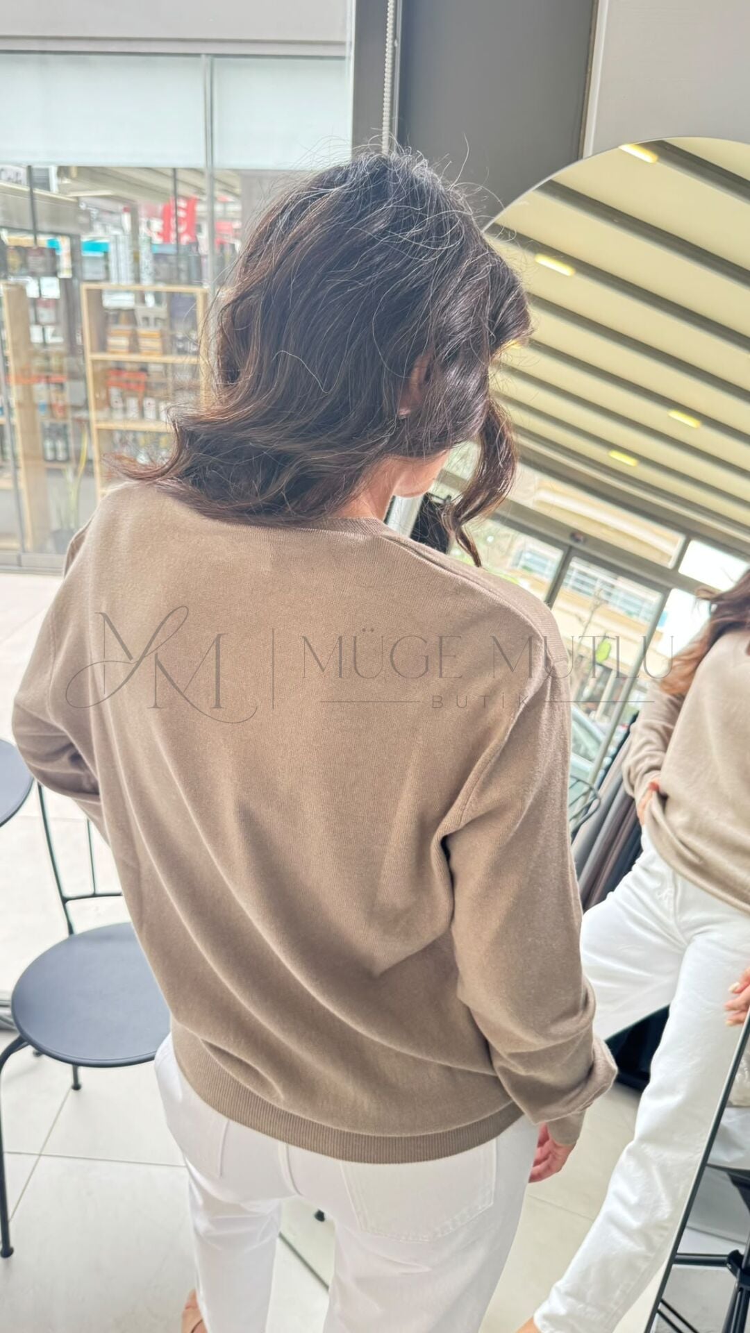 V YAKA YÜN KARIŞIMLI KAZAK KOYU VİZON MELANJ - STANDART