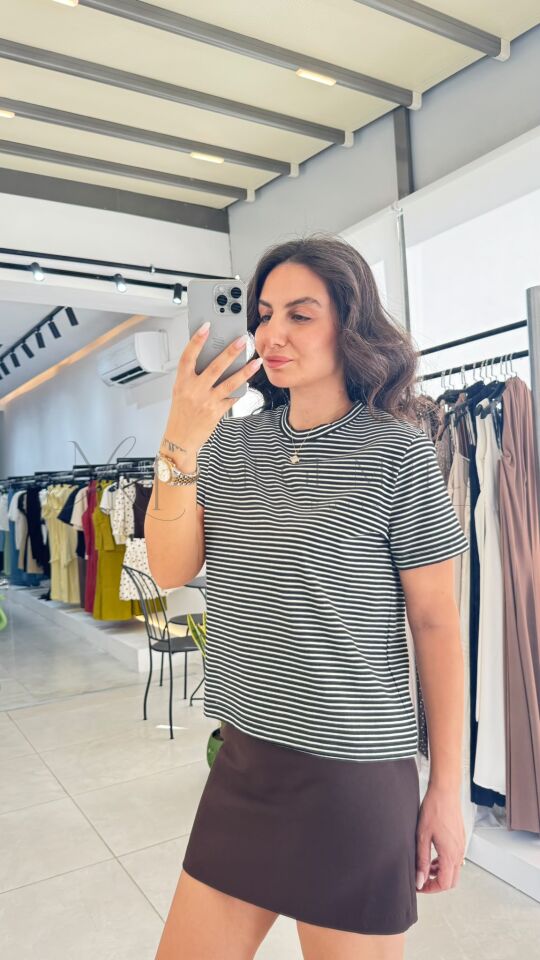 T-SHIRT ÇİZGİLİ SİYAH - M