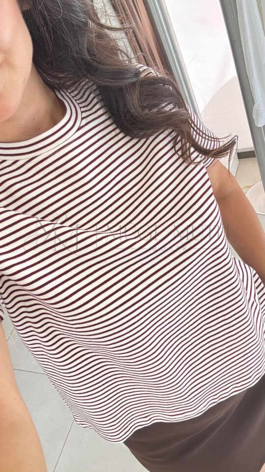 T-SHIRT ÇİZGİLİ BORDO - S