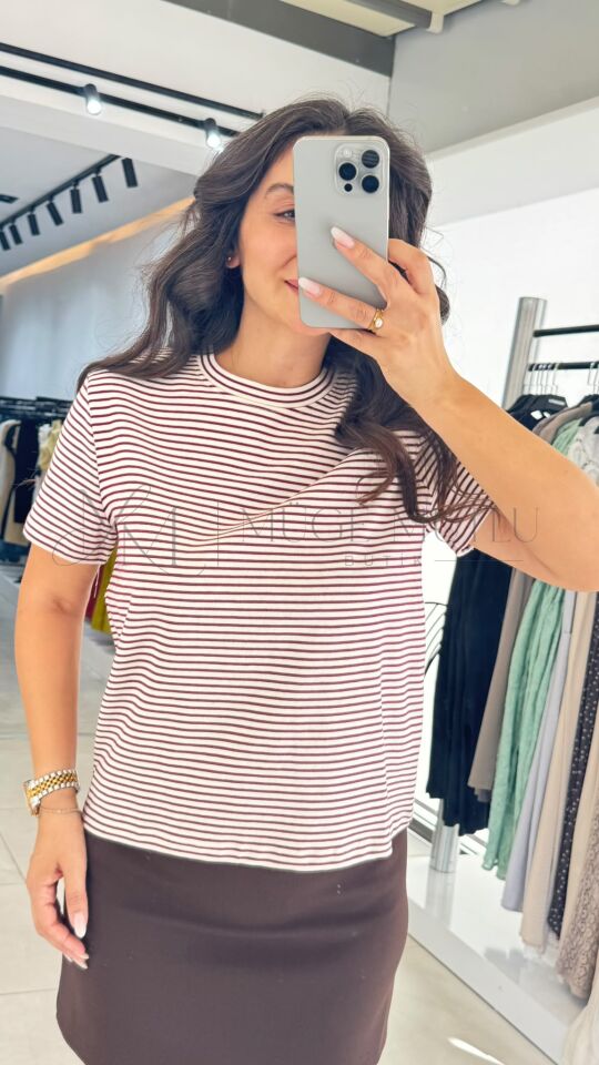 T-SHIRT ÇİZGİLİ BORDO - S