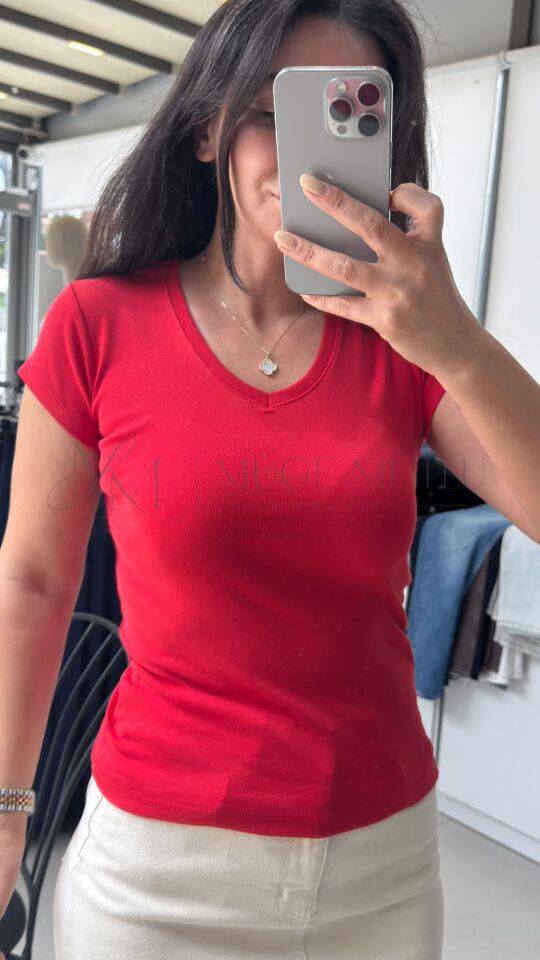 V YAKA T-SHIRT KIRMIZI - M