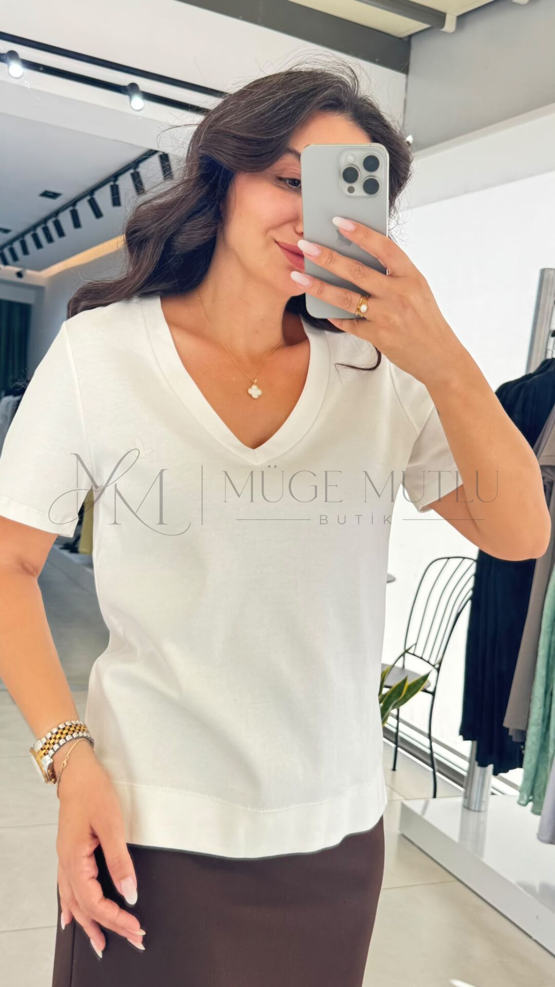 T-SHIRT V YAKA B.E.Y.M.E.N. BEYAZ - L