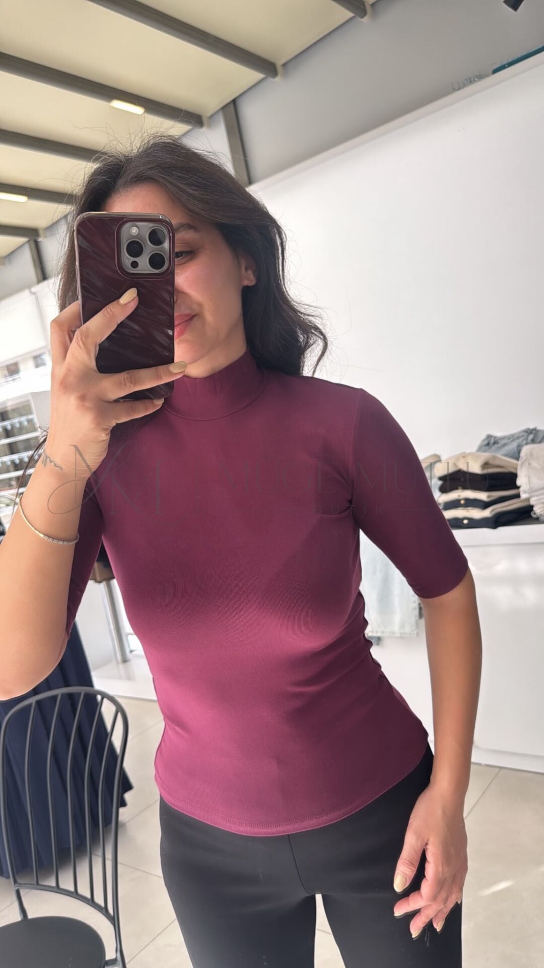 DİK YAKA YARIM KOL BODY BORDO - S