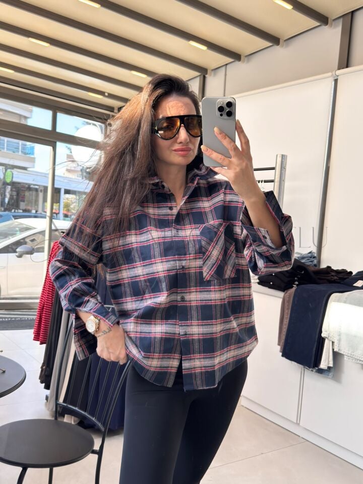 OWESİZE EKOSE KARELİ GÖMLEK LACIVERT - L