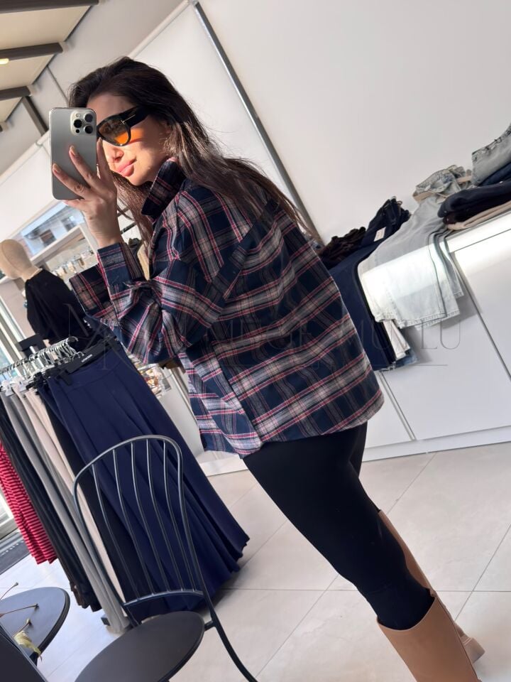 OWESİZE EKOSE KARELİ GÖMLEK LACIVERT - XL