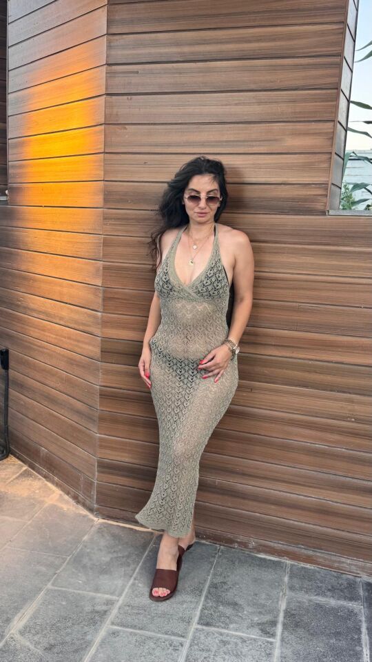 NSN4789 YAKADAN BAĞLAMALI AJURLU ELBİSE