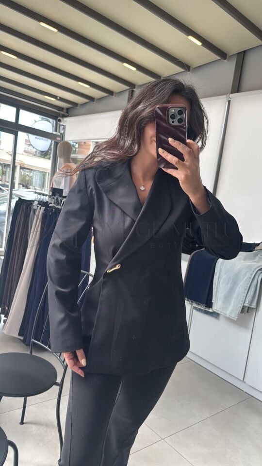 METAL DÜĞMELİ BLAZER SİYAH - S